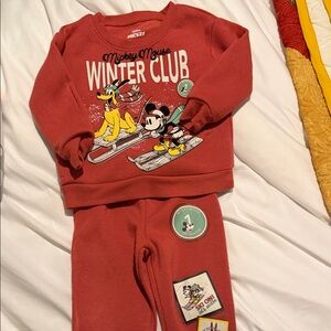 Disney Red Mickey Mouse and Pluto Winter Sweatshirt